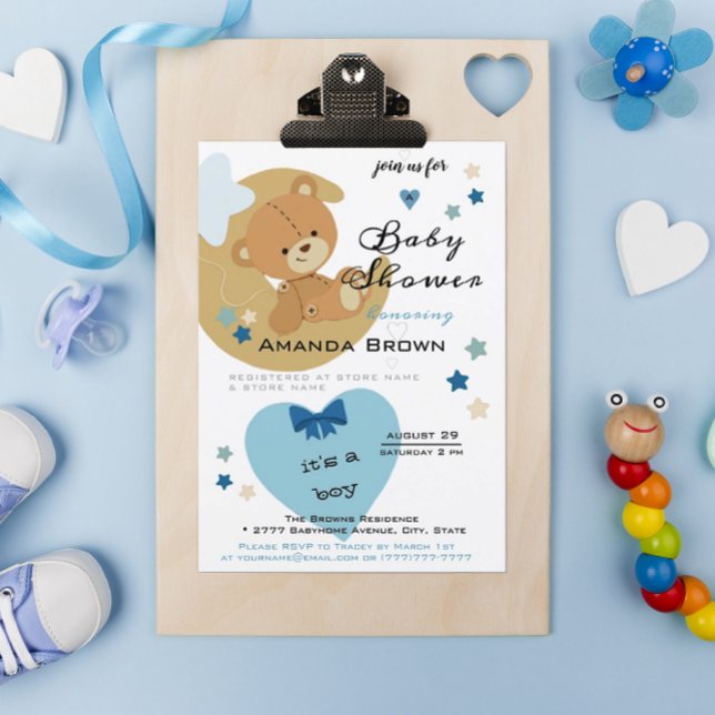 Teddy Bear Love Baby Boy Shower Invitation Postcard (Creator Uploaded)