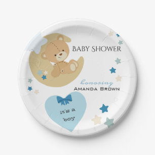 Teddy Bear Love Baby Boy Shower   Paper Plate