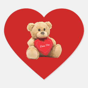 Teddy Bear Love Heart Red Background Sticker