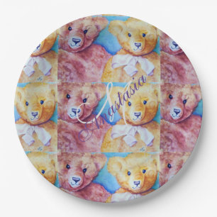 TEDDY BEAR LOVE MONOGRAM PARTY PAPER PLATE
