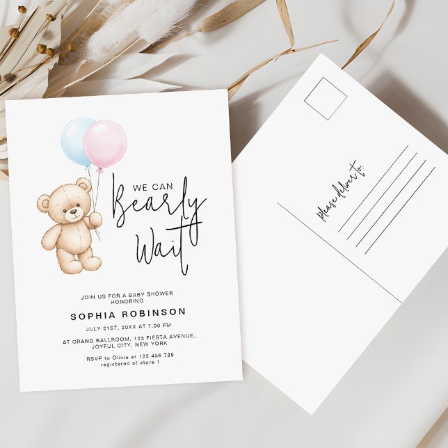 Teddy Bear Minimalist Baby Shower Invitation Postcard (Creator Uploaded)
