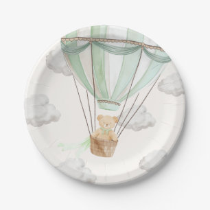 Teddy Bear Mint Green Hot Air Balloon Paper Plate