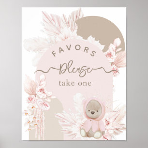 Teddy Bear Modern Boho Girl Baby Shower favours Poster