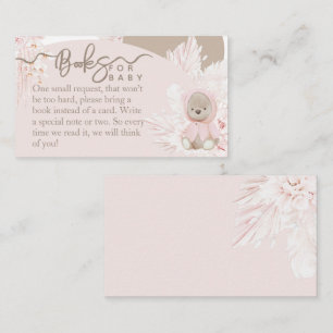 Teddy Bear Modern Boho Pink Baby Shower books Enclosure Card
