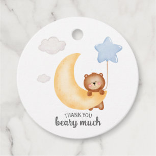 Teddy Bear Moon and Stars blue balloon Birthday Favour Tags