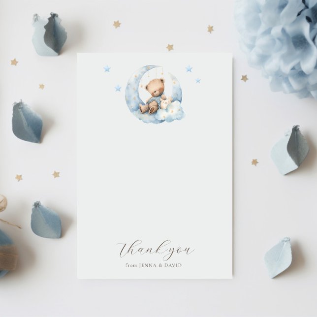 Teddy Bear Moon Baby Shower Thank You Card (Creator Uploaded)