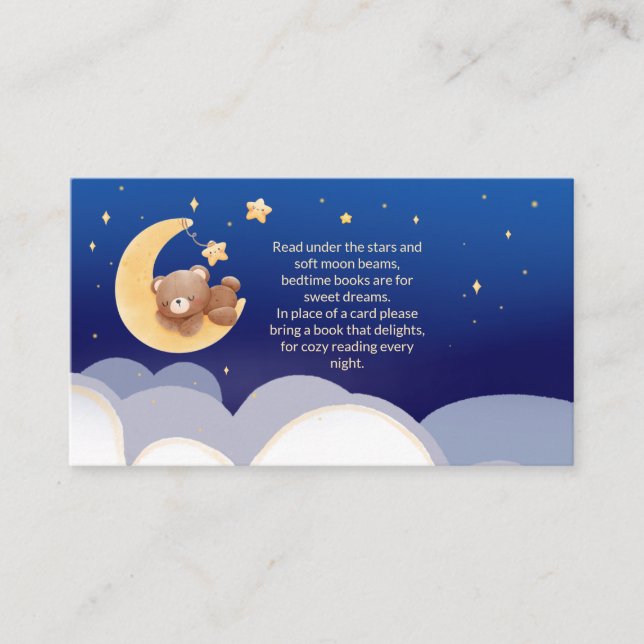 Teddy Bear Moon Blue Baby Shower Book Request Enclosure Card (Front)