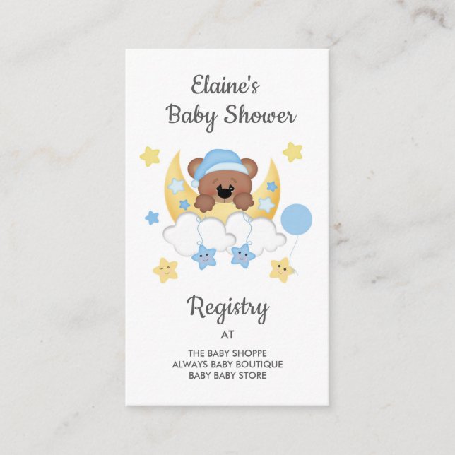Teddy Bear Moon Clouds Stars Baby Shower Registry Enclosure Card (Front)