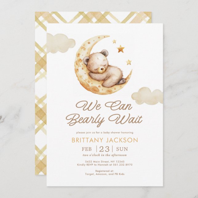 Teddy Bear Moon Gender Neutral Baby Shower Invitation (Front/Back)