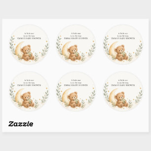 Teddy Bear Moon Little Star Baby Shower Favour Classic Round Sticker