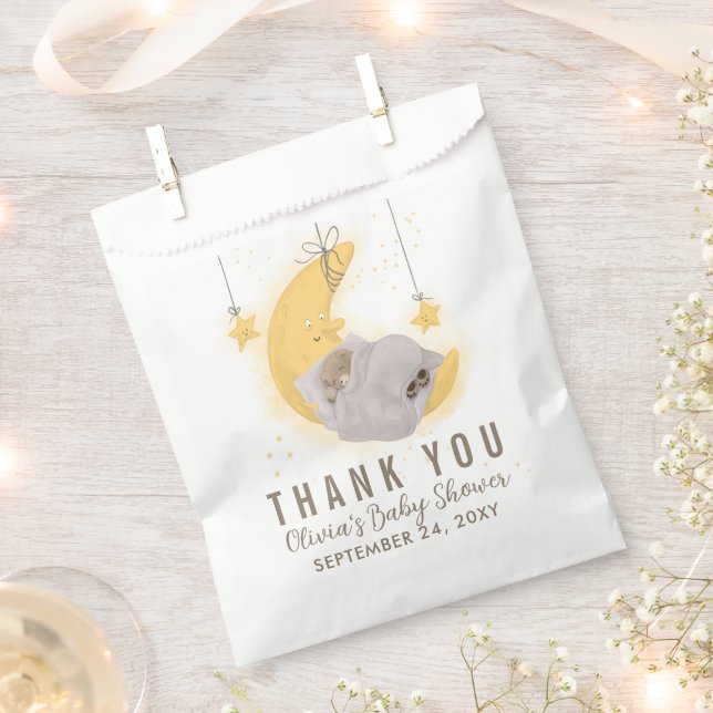 Teddy Bear Moon Neutral Baby Shower Thank You Favour Bags (Clipped)