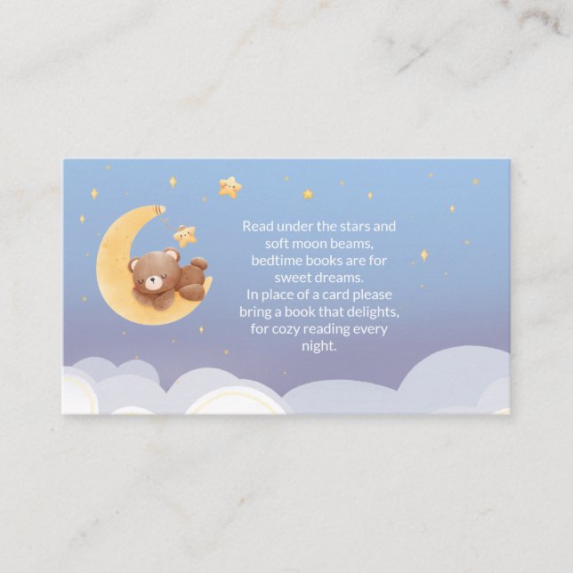 Teddy Bear Moon Soft Blue Baby Shower Book Request Enclosure Card (Front)