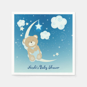 Teddy Bear Moon & Stars Baby Shower Sprinkle Party Napkin