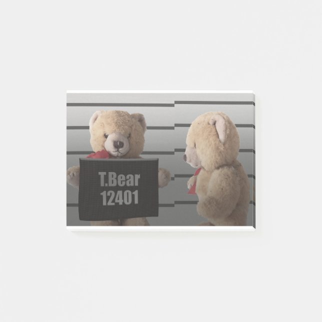 Teddy bear mugshot post-it notes (Front)