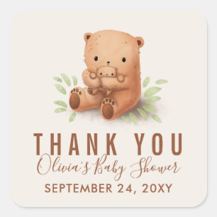 Teddy Bear Mummy with Baby Shower Thank You Square Sticker
