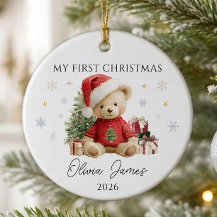 Teddy Bear My First Christmas Ceramic Ornament