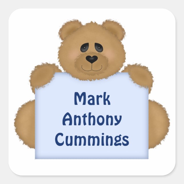 Teddy Bear Name Sticker (Blue) (Front)