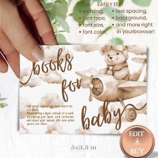 TEDDY BEAR NEUTRAL BABY SHOWER BOOK FOR BABY CARD 