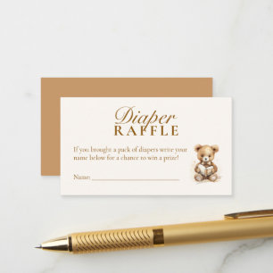 Teddy Bear Neutral Baby Shower Diaper Raffle Card