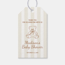 Teddy Bear Neutral Stripes Baby Shower