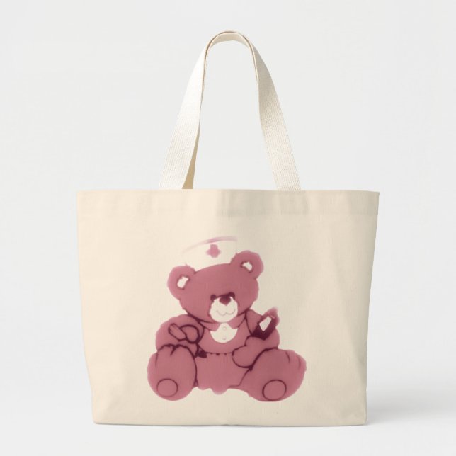 Teddy Bear Nurse In Pink Large Tote Bag (Front)