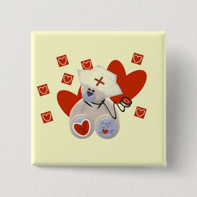 Teddy Bear Nurse Love Tshirts and Gifts 15 Cm Square Badge (Front)