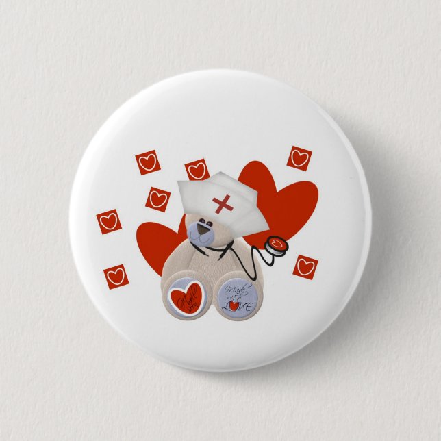 Teddy Bear Nurse Love Tshirts and Gifts 6 Cm Round Badge (Front)