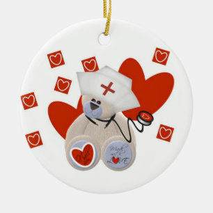 Teddy Bear Nurse Love Tshirts and Gifts Ceramic Tree Decoration