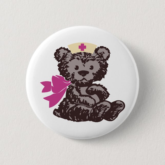 Teddy Bear Nurse (Pink) 6 Cm Round Badge (Front)