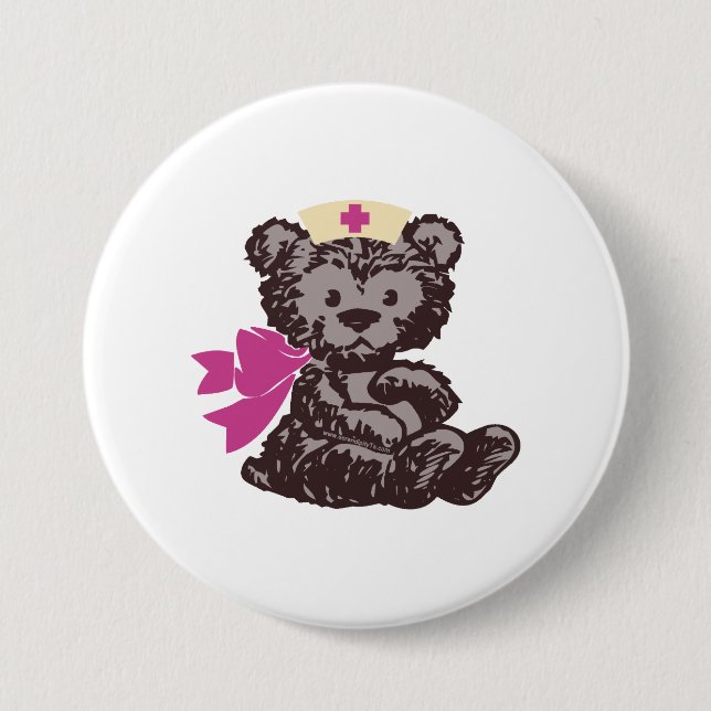 Teddy Bear Nurse (Pink) 7.5 Cm Round Badge (Front)