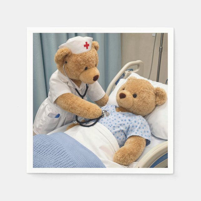 Teddy Bear Nurse with a Stethoscope  Napkin (Front)