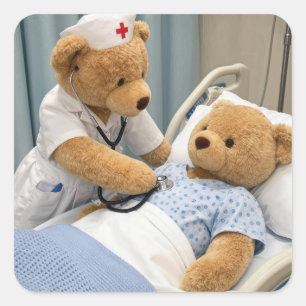 Teddy Bear Nurse with a Stethoscope  Square Sticker