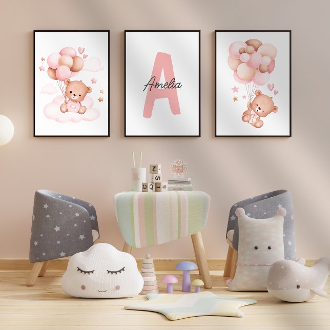 Teddy Bear nursery Baby Girl Initial Name wall art (Creator Uploaded)