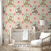 Teddy Bear Nursery Gingham Floral in Blush & Sage