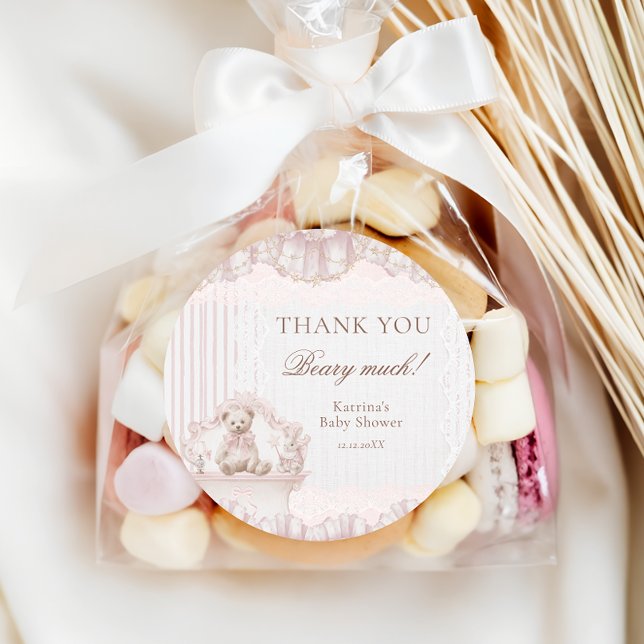 Teddy Bear Nursery Theme Baby Shower Thank you Classic Round Sticker (Creator Uploaded)