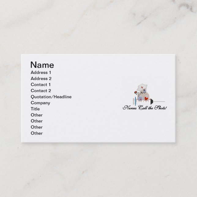 Teddy Bear Nurses Call the Shots T-shirts and Gift Business Card (Front)