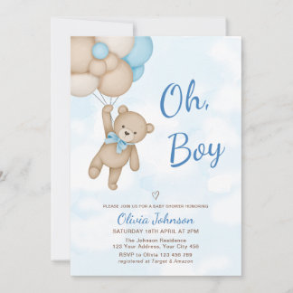Teddy Bear Oh Boy Baby Shower Invitation