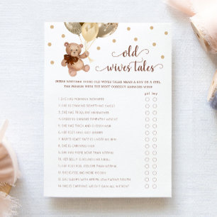 Teddy Bear Old Wives Tales Gender Reveal Baby Card