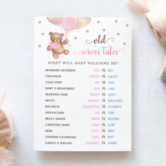 Teddy Bear Old Wives Tales Gender Reveal Baby Card (Creator Uploaded)