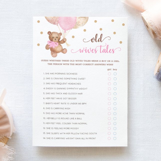 Teddy Bear Old Wives Tales Gender Reveal Baby Card (Creator Uploaded)