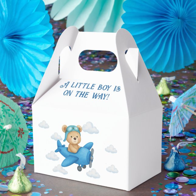 Teddy Bear on Aeroplane Baby Shower Favour Box (Party)