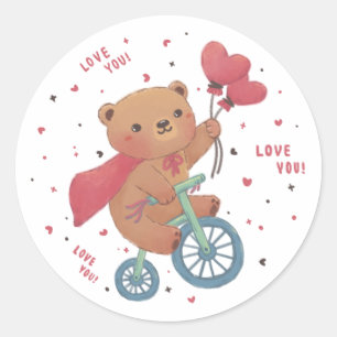 Teddy Bear on Bike: Love You! Classic Round Sticker