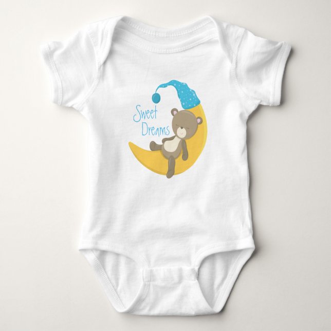 Teddy Bear on Crescent Moon Baby Bodysuit (Front)
