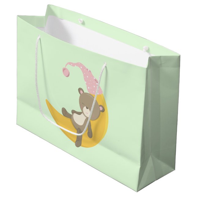 Teddy Bear on Crescent Moon Large Gift Bag (Front Angled)