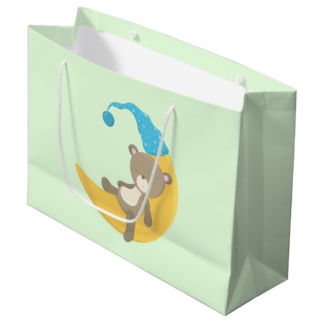 Teddy Bear on Crescent Moon Large Gift Bag (Front Angled)