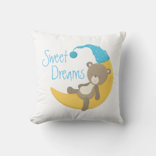 Teddy Bear on Crescent Moon Nursery Cushion