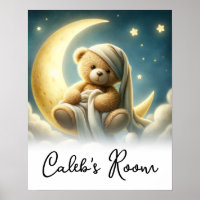 Teddy Bear on Moon Glow Stars Celestial Sky
