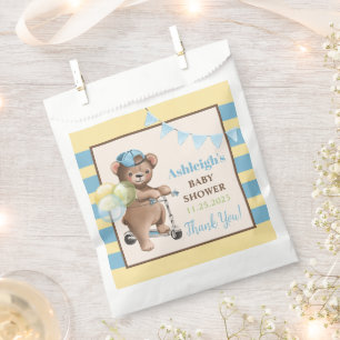 Teddy Bear on Scooter, Striped Baby Shower Favour Bags