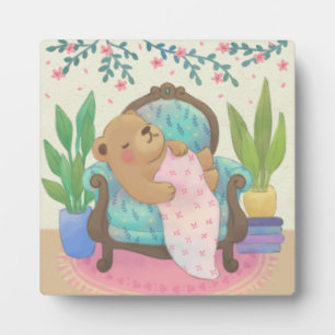 Teddy Bear on Vintage Armchair Illustration Plaque