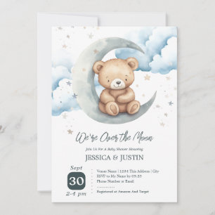 Teddy Bear Over the Moon Baby Shower Invitation
